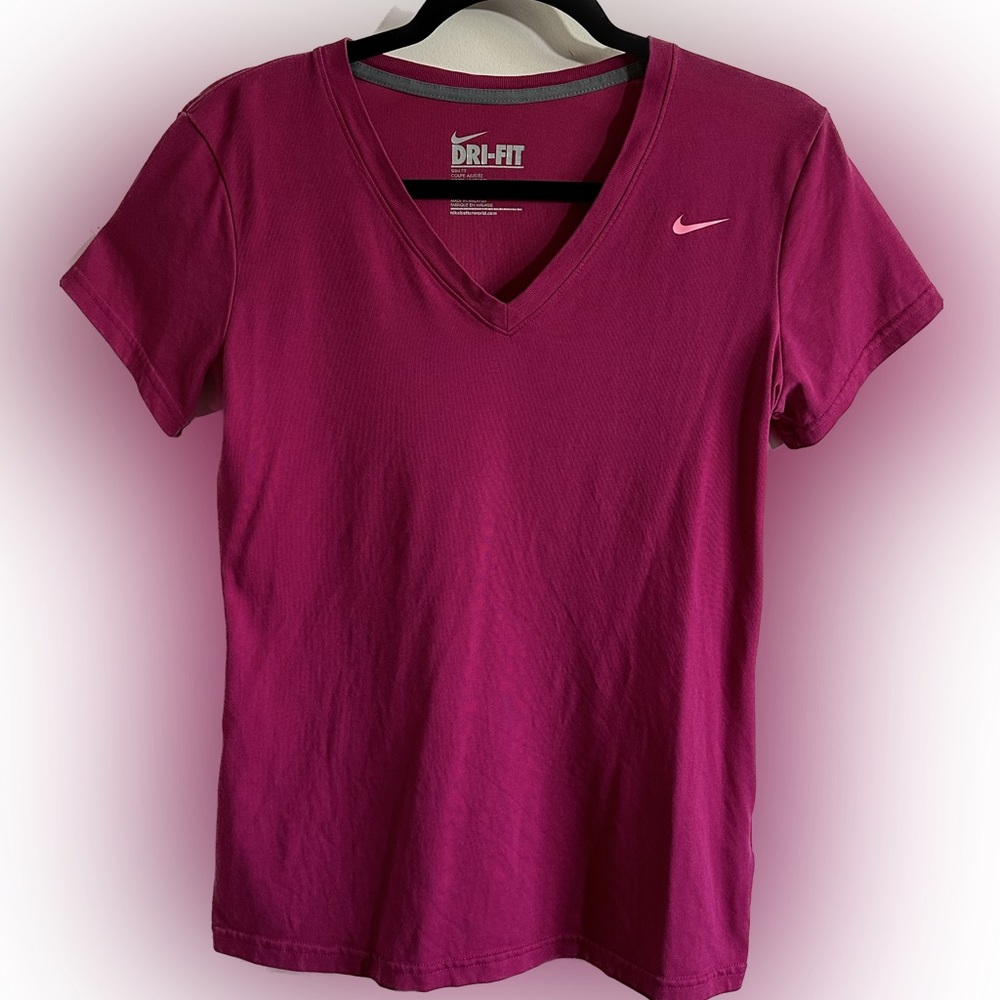 Nike Dri-Fit Pink V-Neck Short Sleeve Active Wear Tshirt